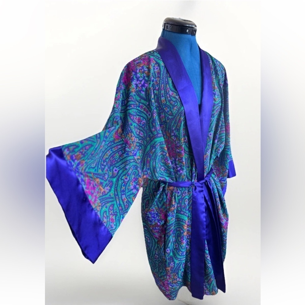 Vintage 90s Victorias Secret Gold Label Night Robe Lingerie Pockets Paisley OS